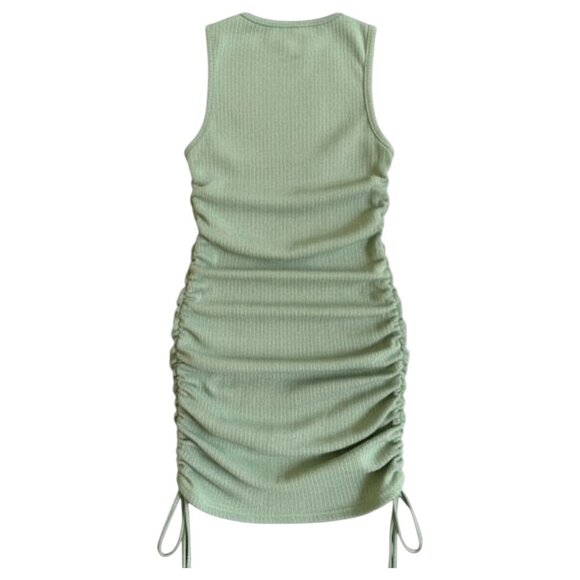Lioness Ribbed Knit Ruched Mini Dress Olive Green Sage Bodycon Small - Picture 7 of 11